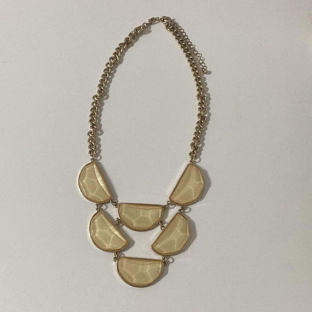 Yellow Rhinestone Bib Statement Necklace Chain Semi Circle Gold Tone Acrylic Mod